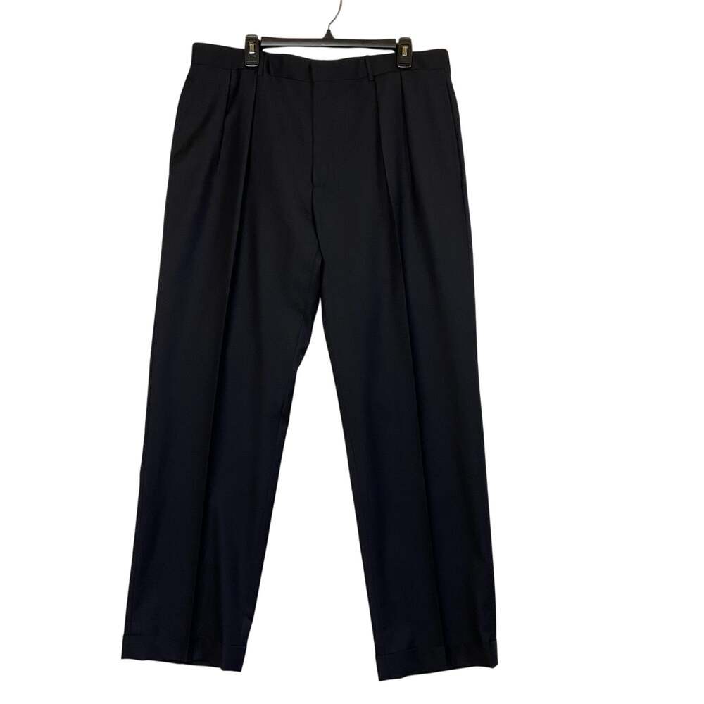 Polo Ralph Lauren Navy Blue 100% Wool Pleated Cuffed Dress Pants Size 38x31